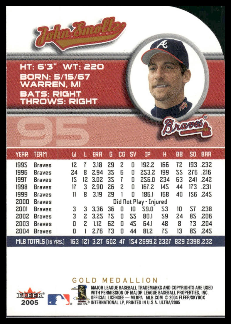 2005 Ultra #95 John Smoltz Gold Medallion