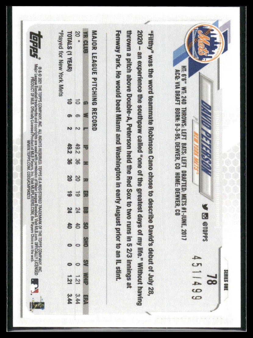 2021 Topps #78 David Peterson Green #/499
