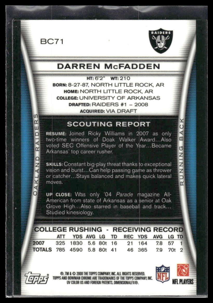 2008 Bowman Chrome #BC71 Darren McFadden
