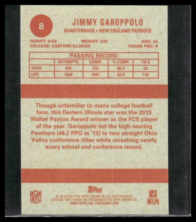 2014 Topps Chrome #8 Jimmy Garoppolo 1963 Minis
