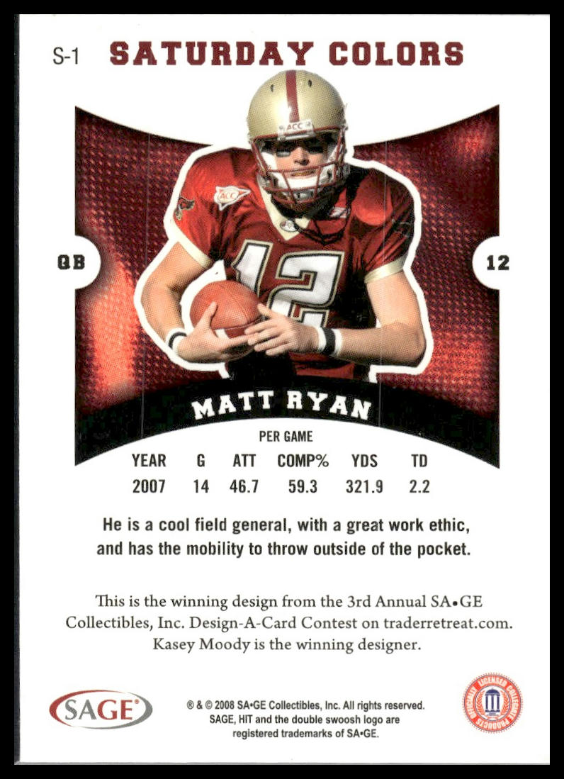 2008 SAGE HIT #S-1 Matt Ryan Saturday Colors