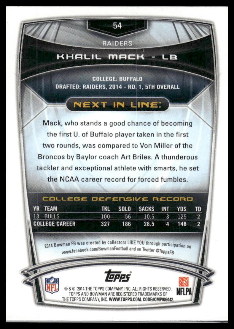 2014 Bowman #54 Khalil Mack Rookies