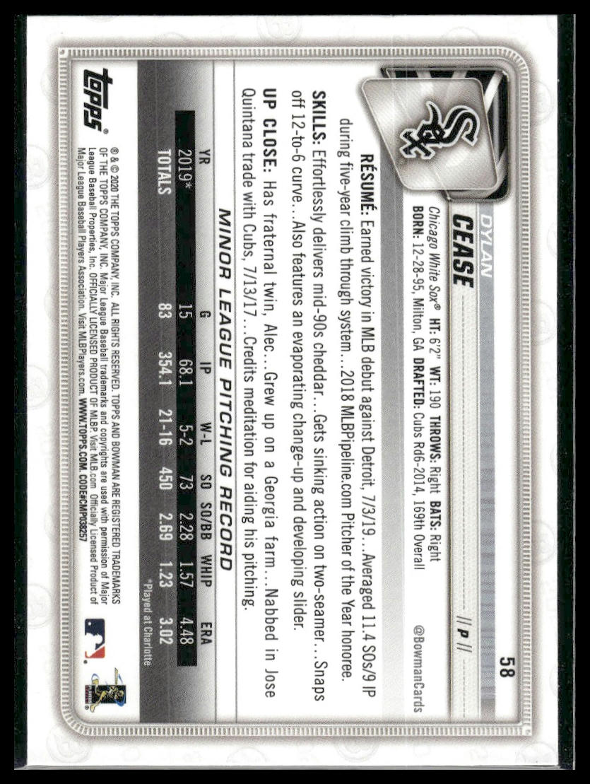 2020 Bowman #58 Dylan Cease