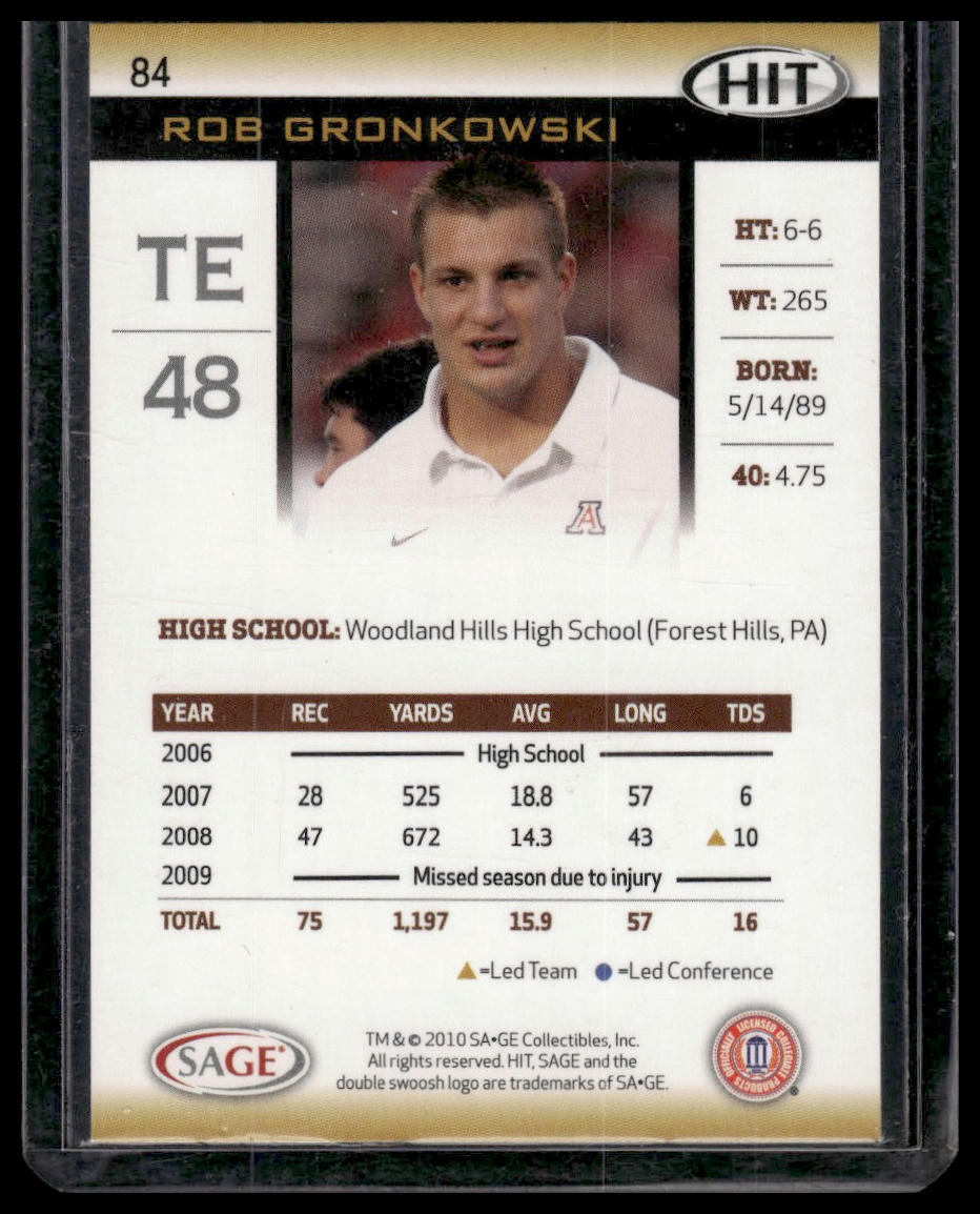 2010 SAGE HIT #84 Rob Gronkowski