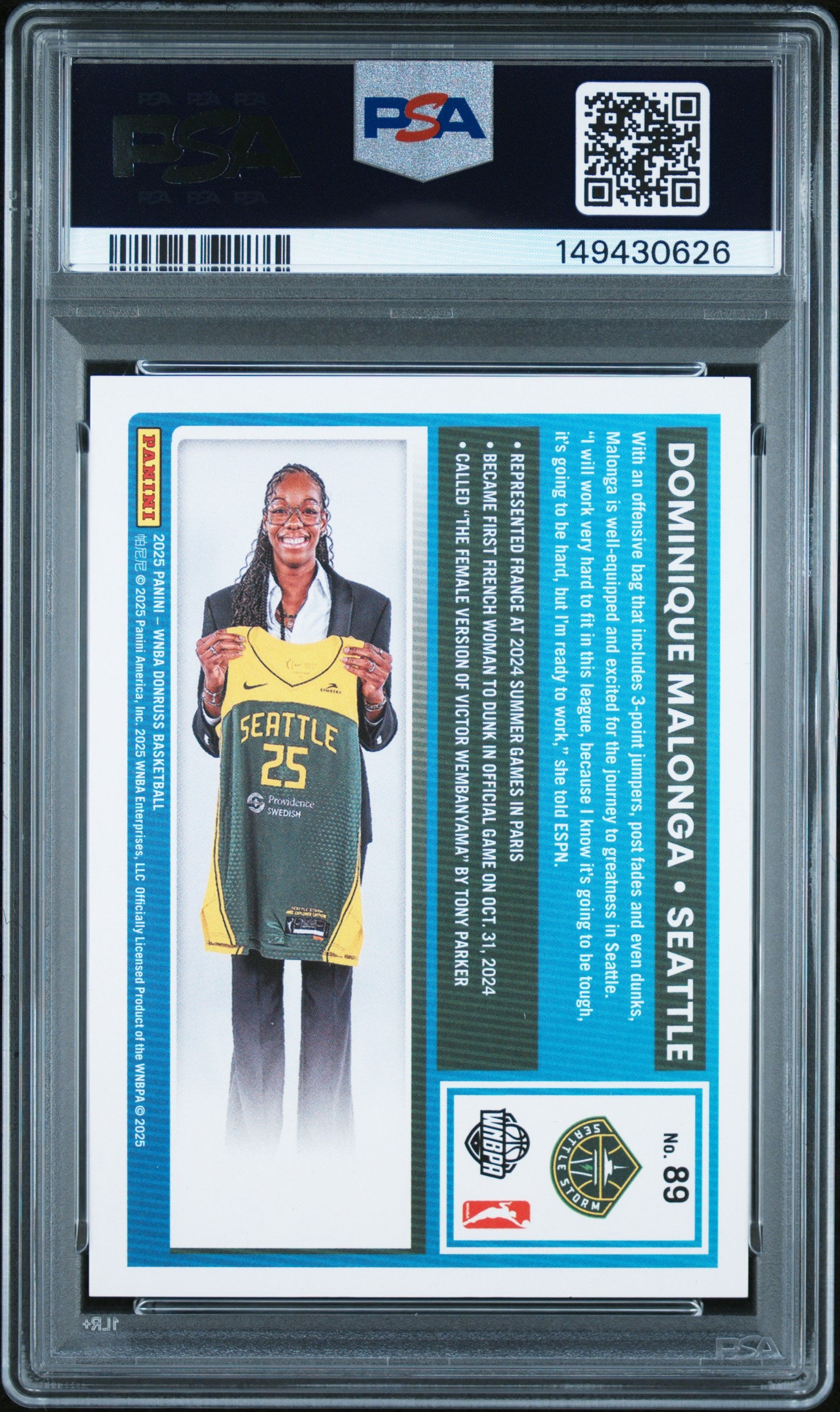 2025 Panini Donruss Wnba #89 Dominique Malonga Holo Gold Laser PSA 10