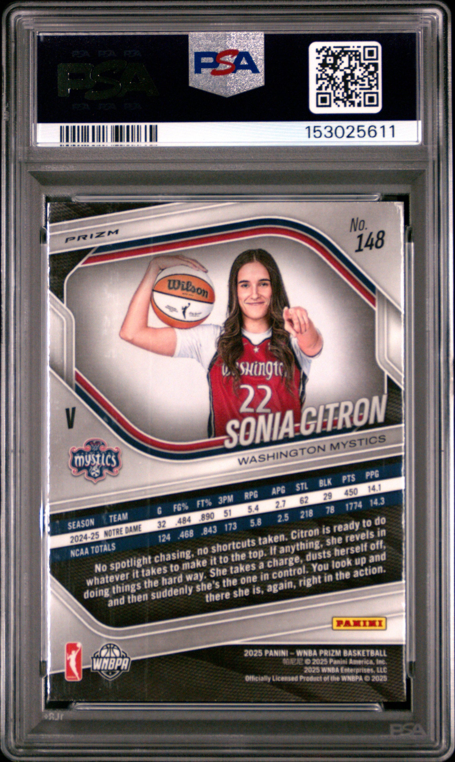 2025 Panini Prizm Wnba #148 Sonia Citron Wnba Logo Prizm PSA 10