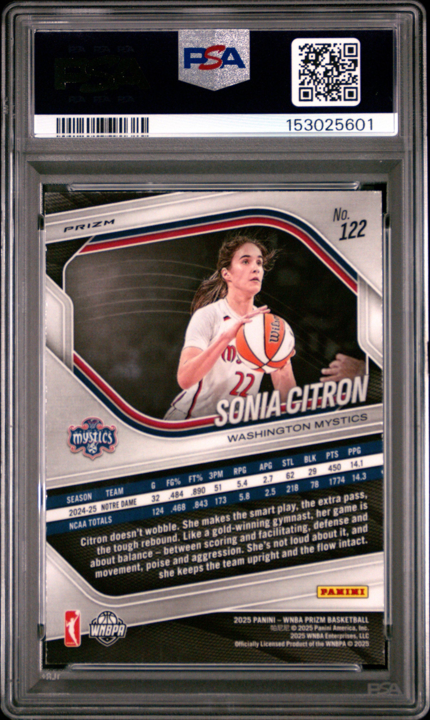 2025 Panini Prizm Wnba #122 Sonia Citron Wnba Logo Prizm PSA 9