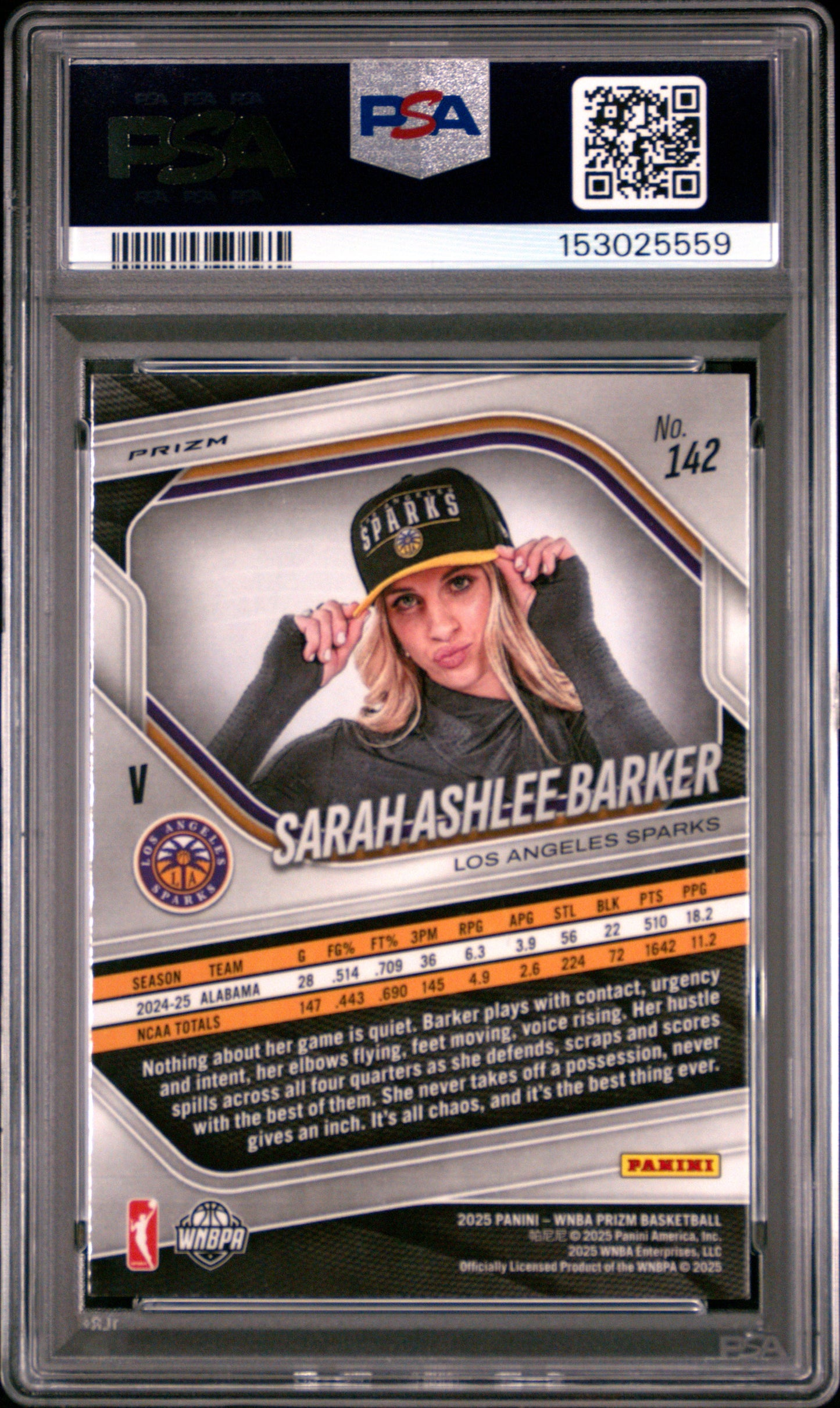 2025 Panini Prizm Wnba #142 Sarah Ashlee Barker Silver Prizm PSA 10