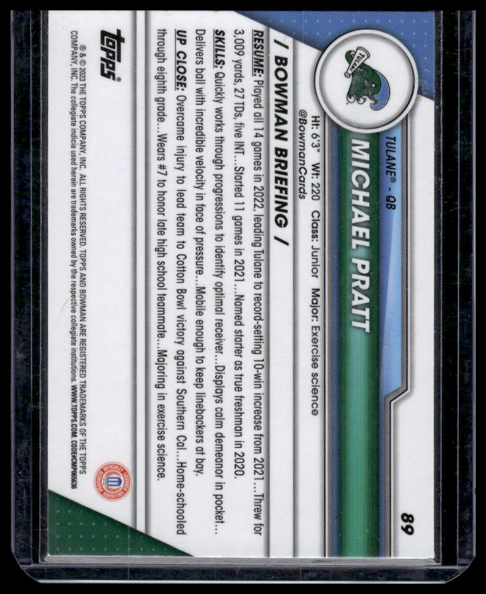 2023 Bowman University Chrome #89 Michael Pratt Purple Shimmer Refractor