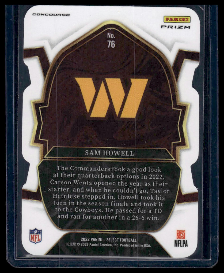 2022 Panini Select #76 Sam Howell Black and Green Prizm Die Cut