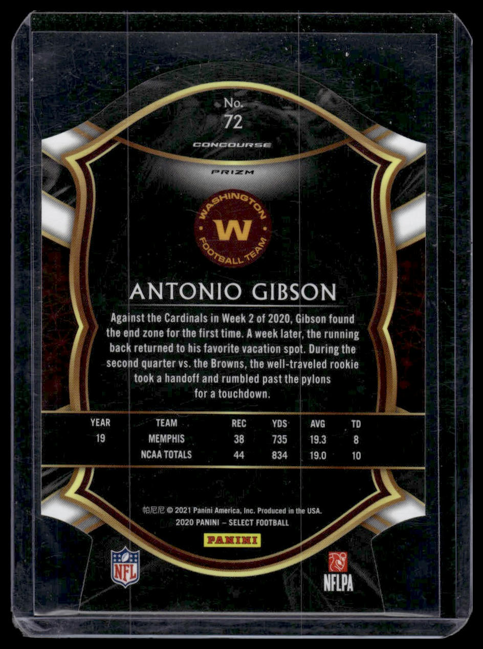 2020 Panini Select #72 Antonio Gibson Tri-Color Prizm Die Cut
