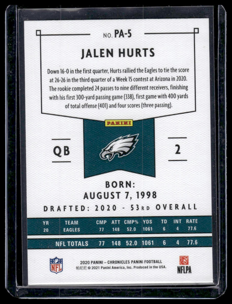 2020 Panini Chronicles #PA-5 Jalen Hurts Panini