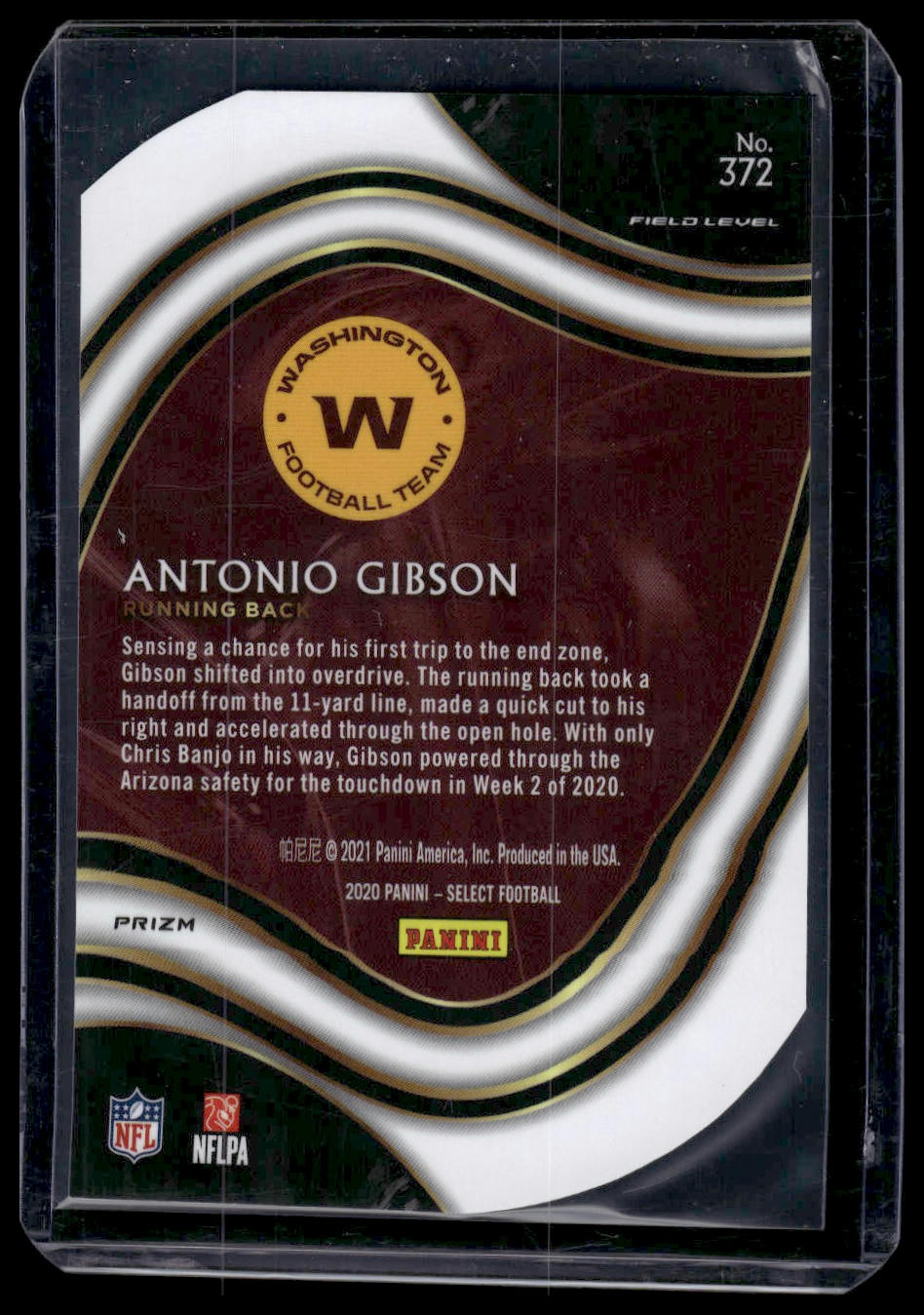 2020 Panini Select #372 Antonio Gibson Purple Prizm Die Cut