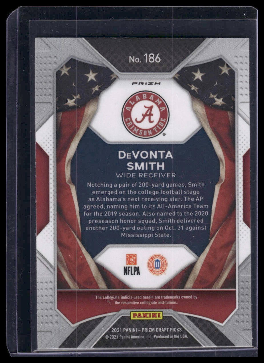 2021 Panini Prizm Draft Picks Collegiate #186 DeVonta Smith Red White and Blue