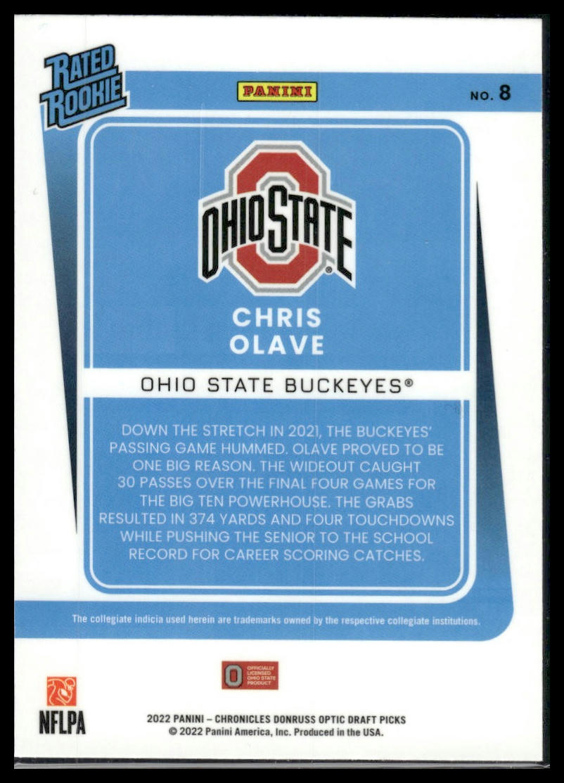 2022 Panini Chronicles Draft Picks #8 Chris Olave Donruss Optic Rated Rookie