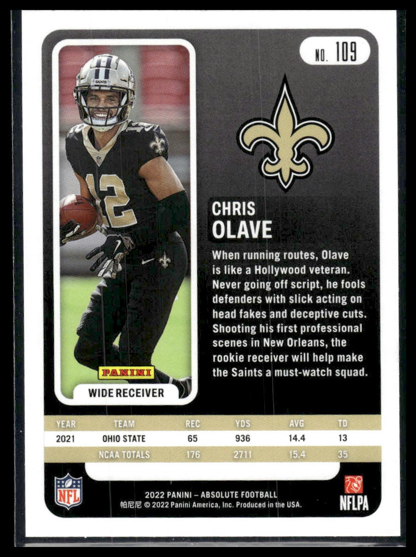 2022 Panini Absolute #109 Chris Olave Orange