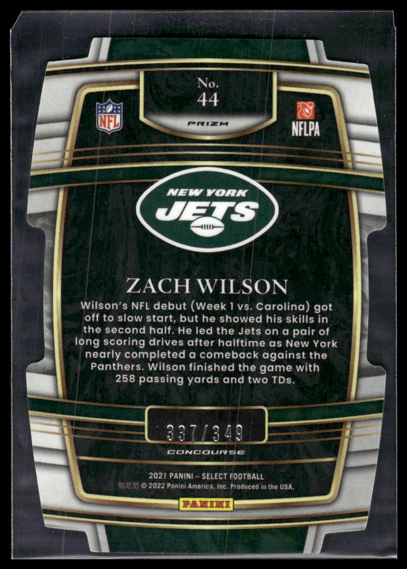 2021 Panini Select #44 Zach Wilson Neon Green Prizm Die Cut #/349