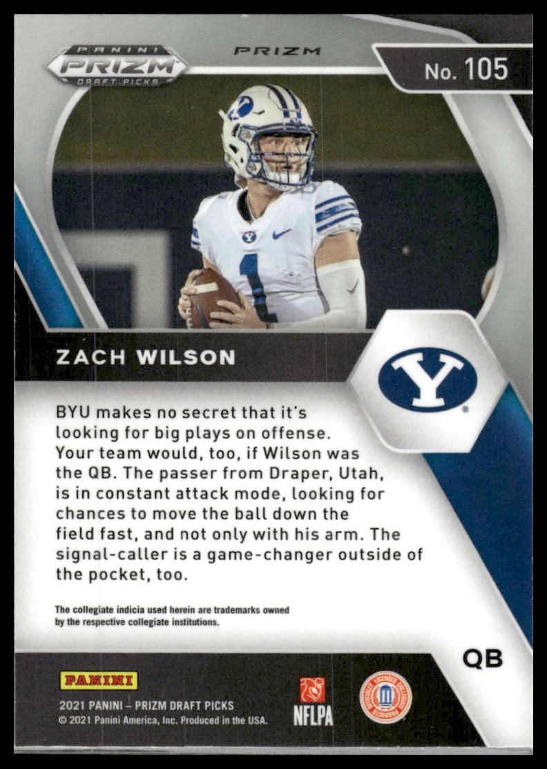 2021 Panini Prizm Draft Picks Collegiate #105 Zach Wilson Purple Wave