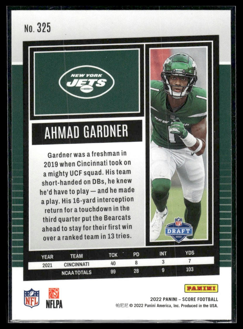 2022 Score #325 Ahmad "Sauce" Gardner Scorecard