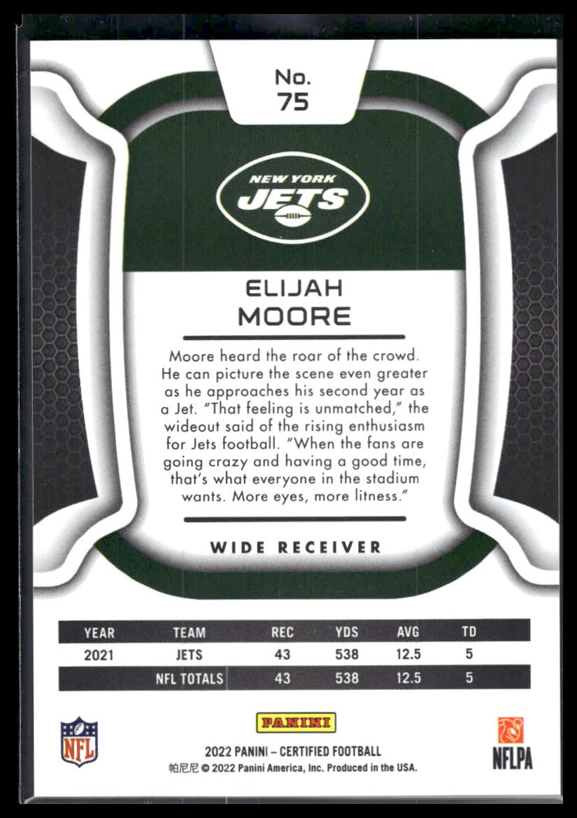 2022 Panini Certified #75 Elijah Moore Mirror Purple #/10