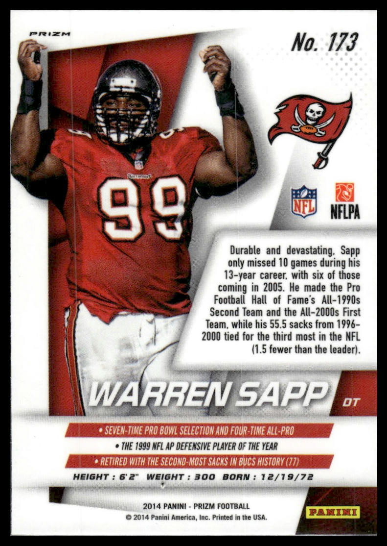 2014 Panini Prizm #173 Warren Sapp Prizms