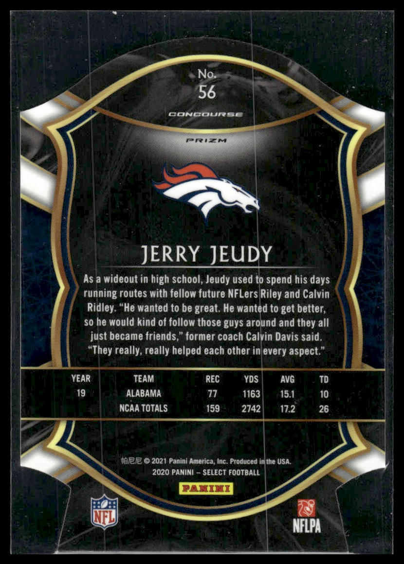 2020 Panini Select #56 Jerry Jeudy Orange Prizm Die Cut