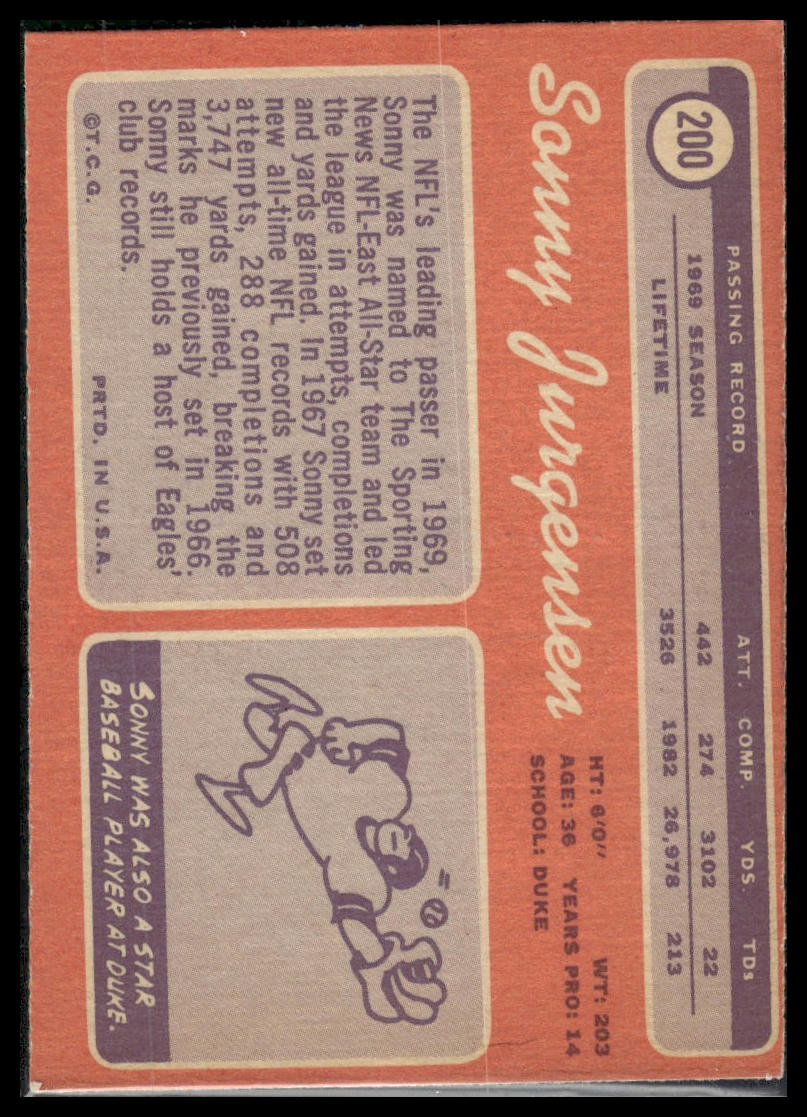 1970 Topps #200 Sonny Jurgensen