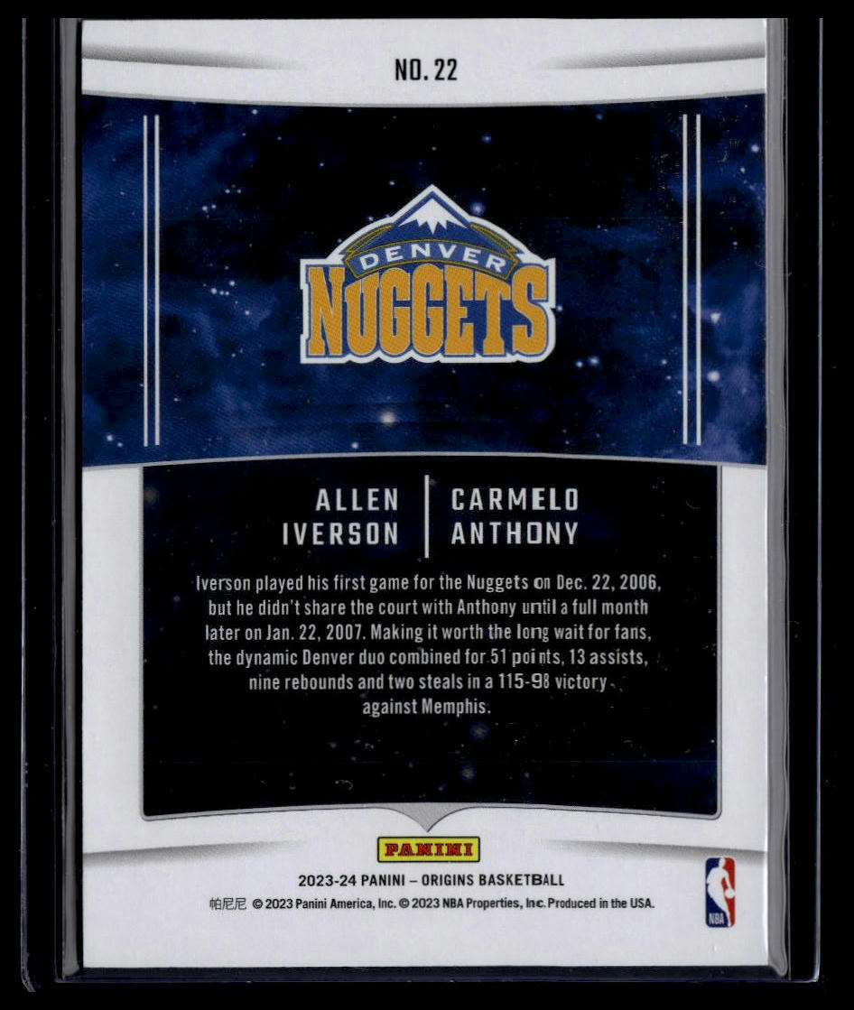 2023-24 Panini Origins #22 Allen Iverson / Carmelo Anthony Roots of Greatness
