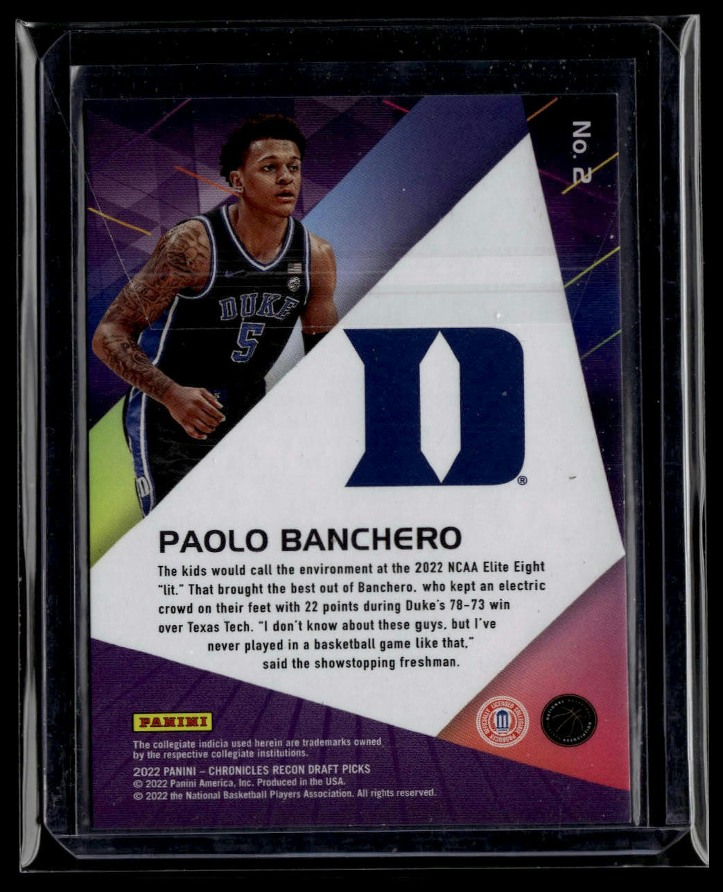 2022 Panini Chronicles Draft Picks #2 Paolo Banchero Recon Blue #/99