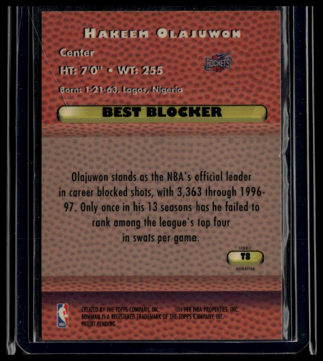 1997-98 Bowman's Best #T8 Hakeem Olajuwon Techniques Atomic Refractors