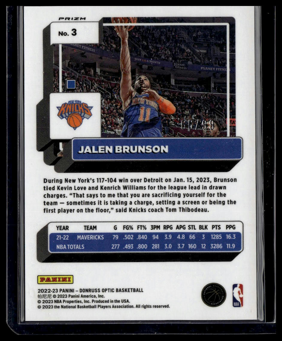 2022-23 Donruss Optic #3 Jalen Brunson Fast Break Purple #/99
