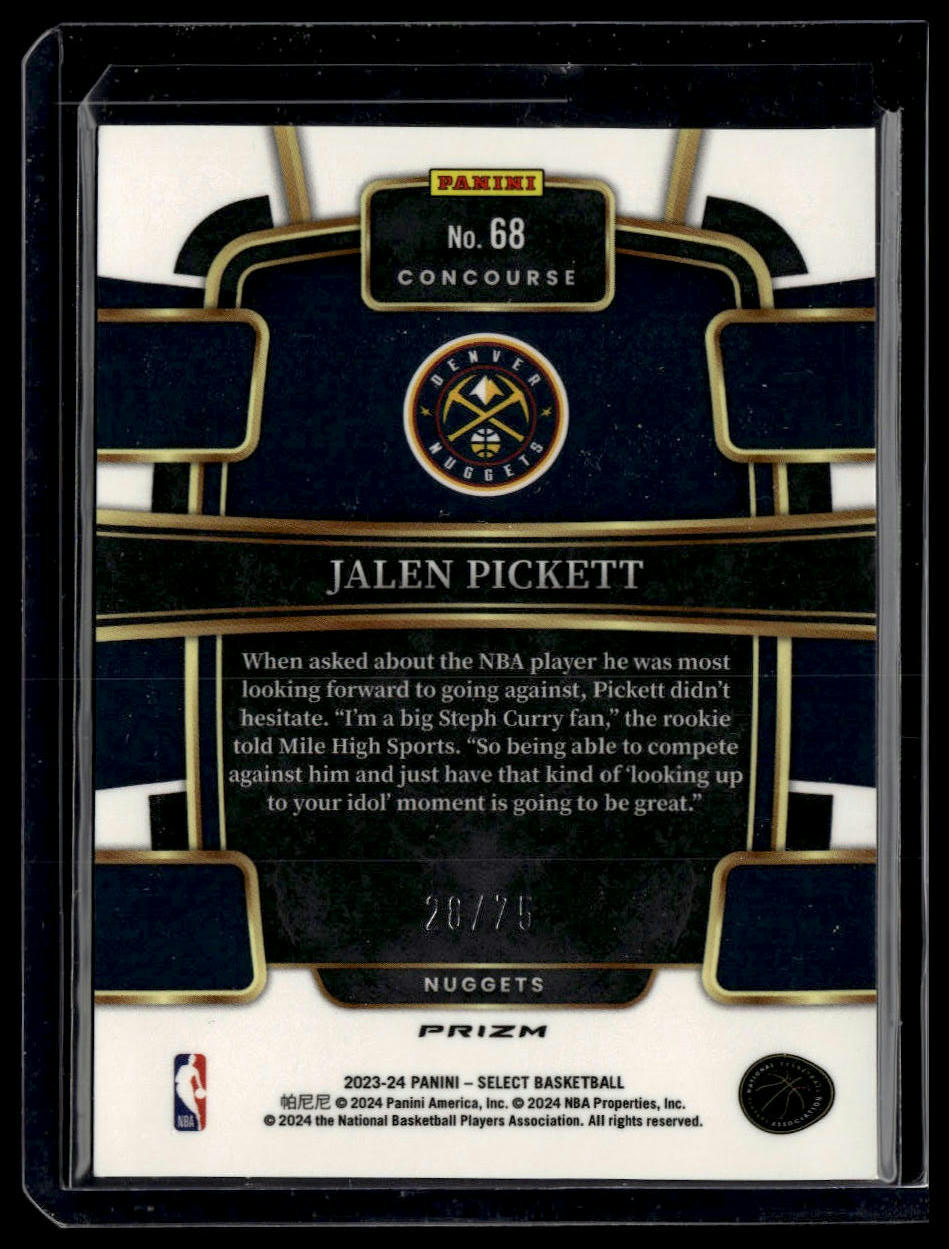 2023-24 Panini Select #68 Jalen Pickett White Disco Prizms #/75