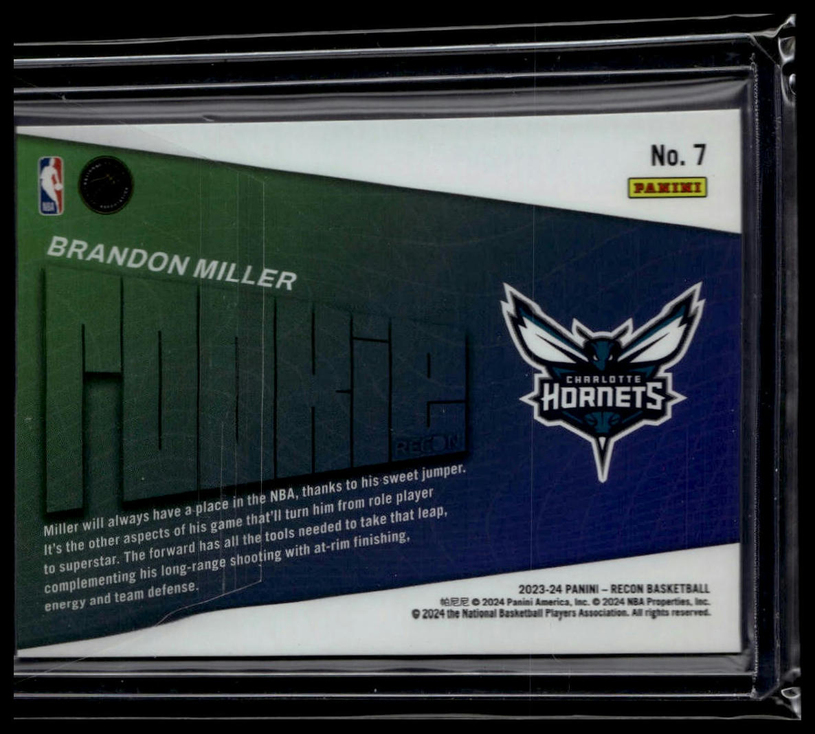 2023-24 Panini Recon #7 Brandon Miller Rookie Recon