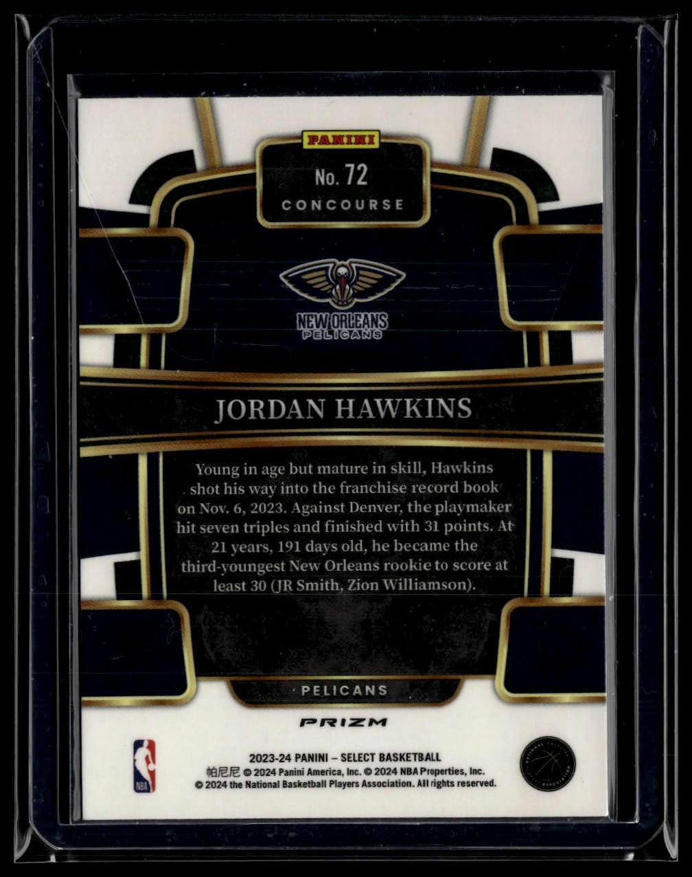 2023-24 Panini Select #72 Jordan Hawkins Blue Prizms