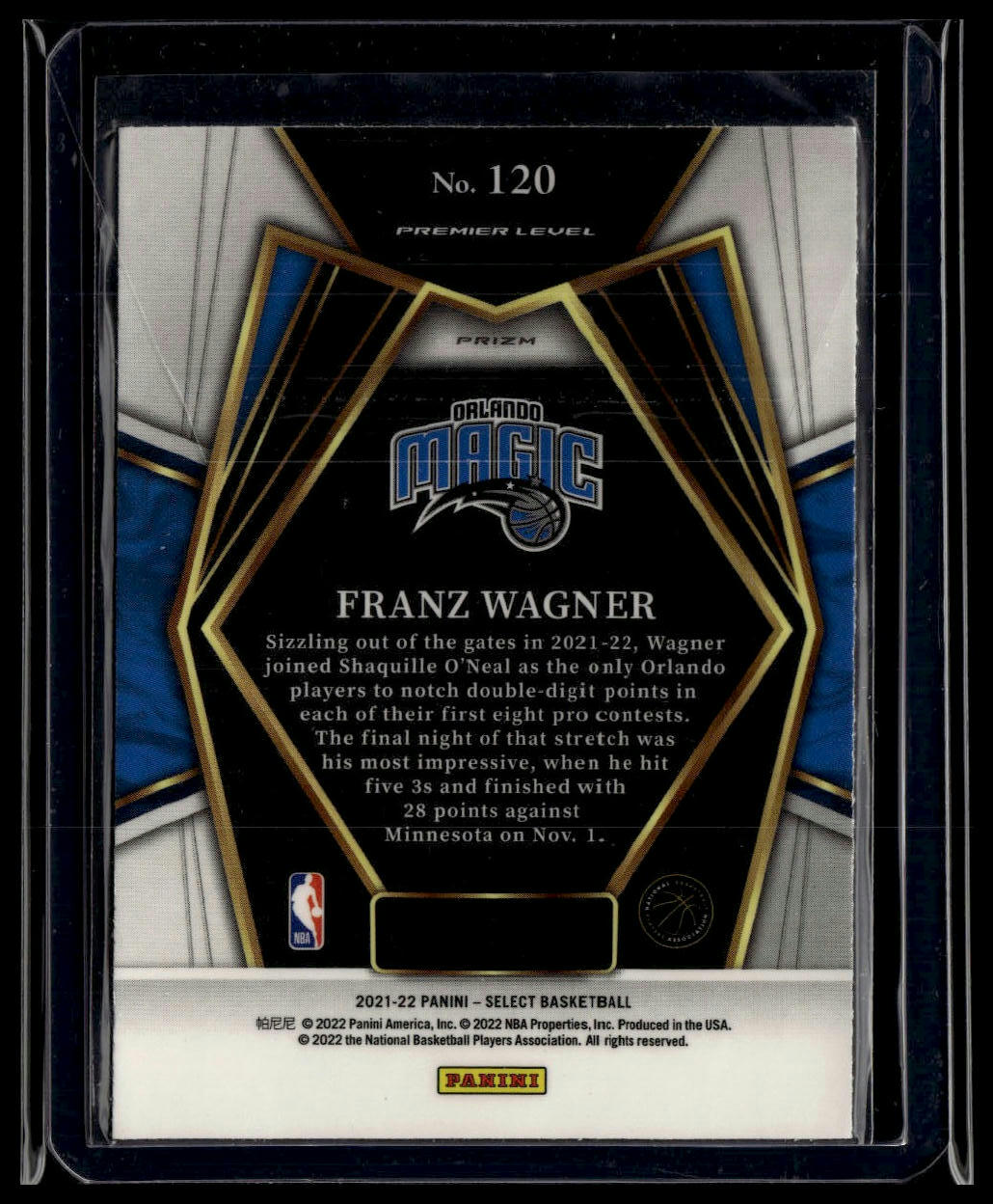 2021-22 Panini Select #120 Franz Wagner Blue Shimmer Prizms