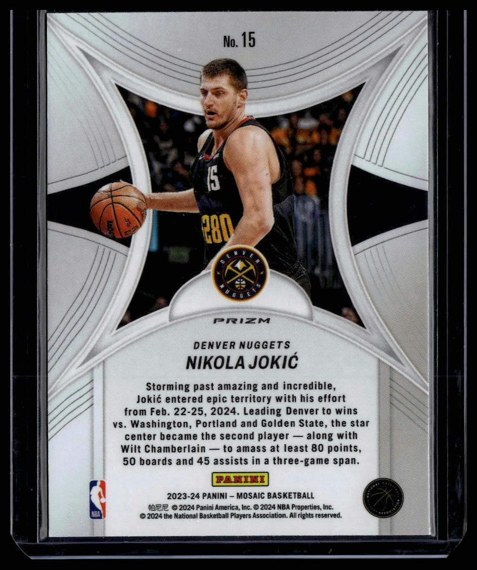 2023-24 Panini Mosaic #15 Nikola Jokic Epic Performers Mosaic Green