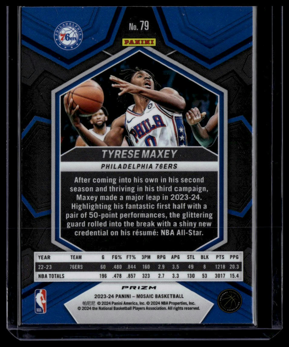 2023-24 Panini Mosaic #79 Tyrese Maxey Reactive Blue