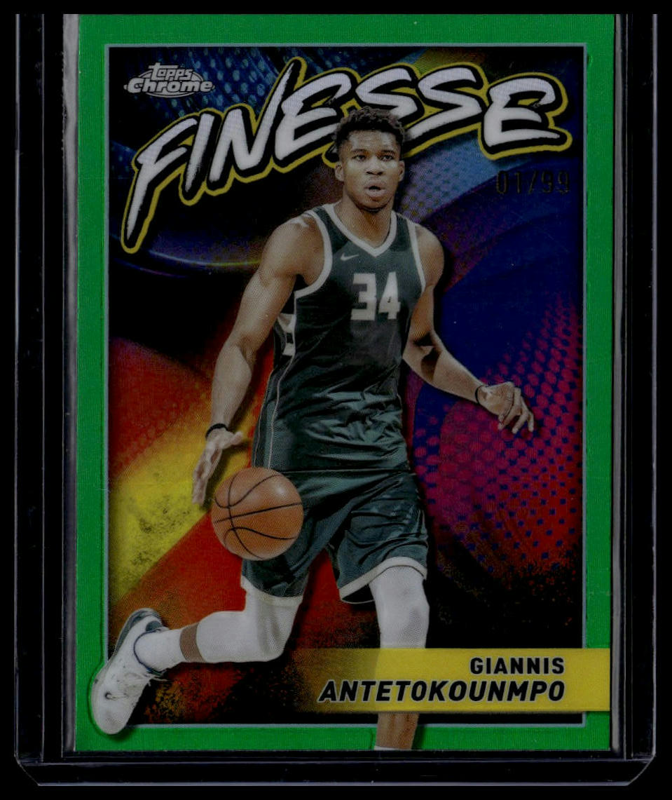 2023-24 Topps Chrome #F-3 Giannis Antetokounmpo Finesse Refractor Green #/99