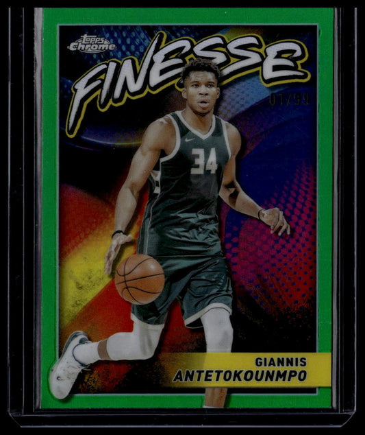 2023-24 Topps Chrome #F-3 Giannis Antetokounmpo Finesse Refractor Green #/99