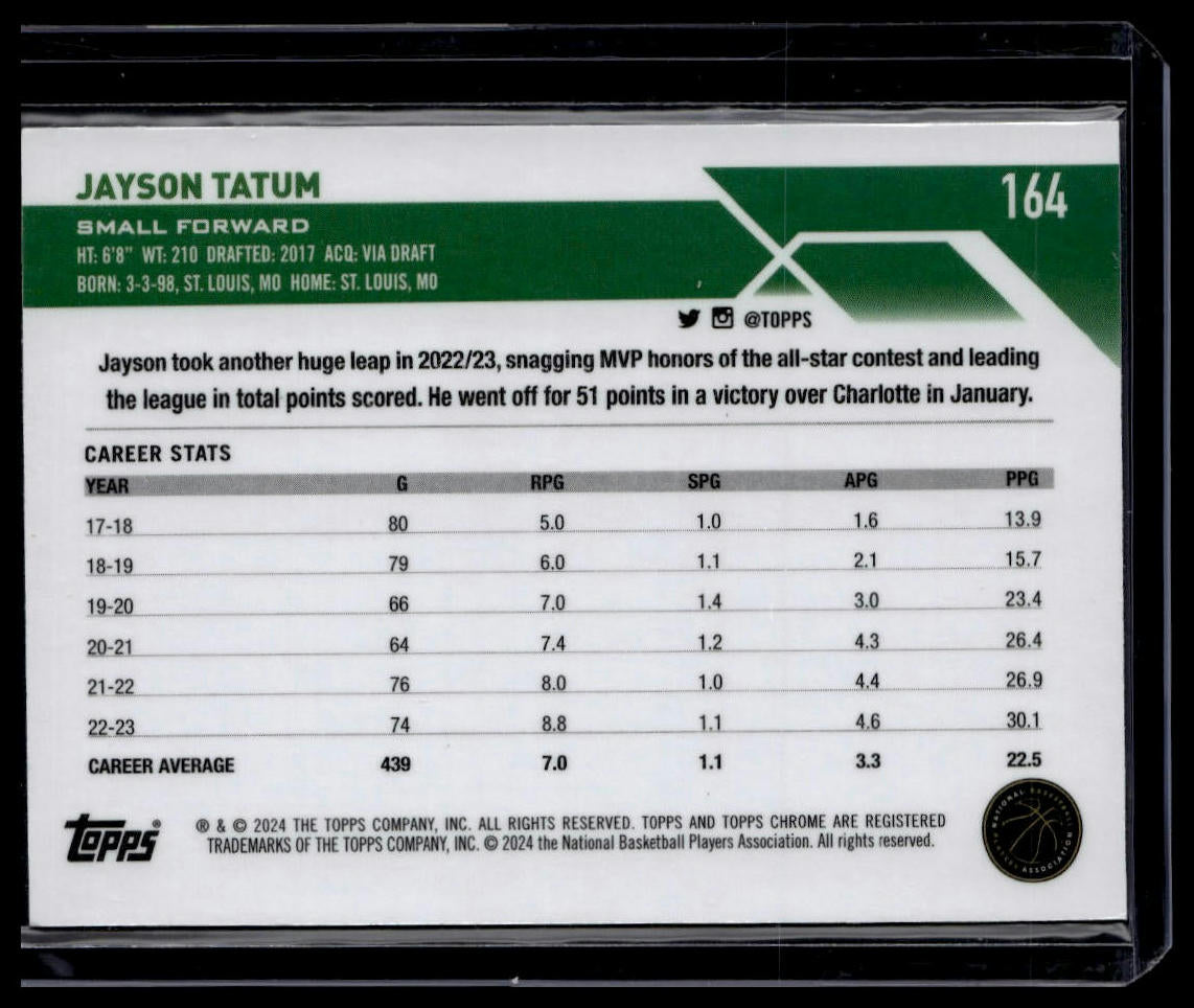2023-24 Topps Chrome #164 Jayson Tatum Green Logo Refractors