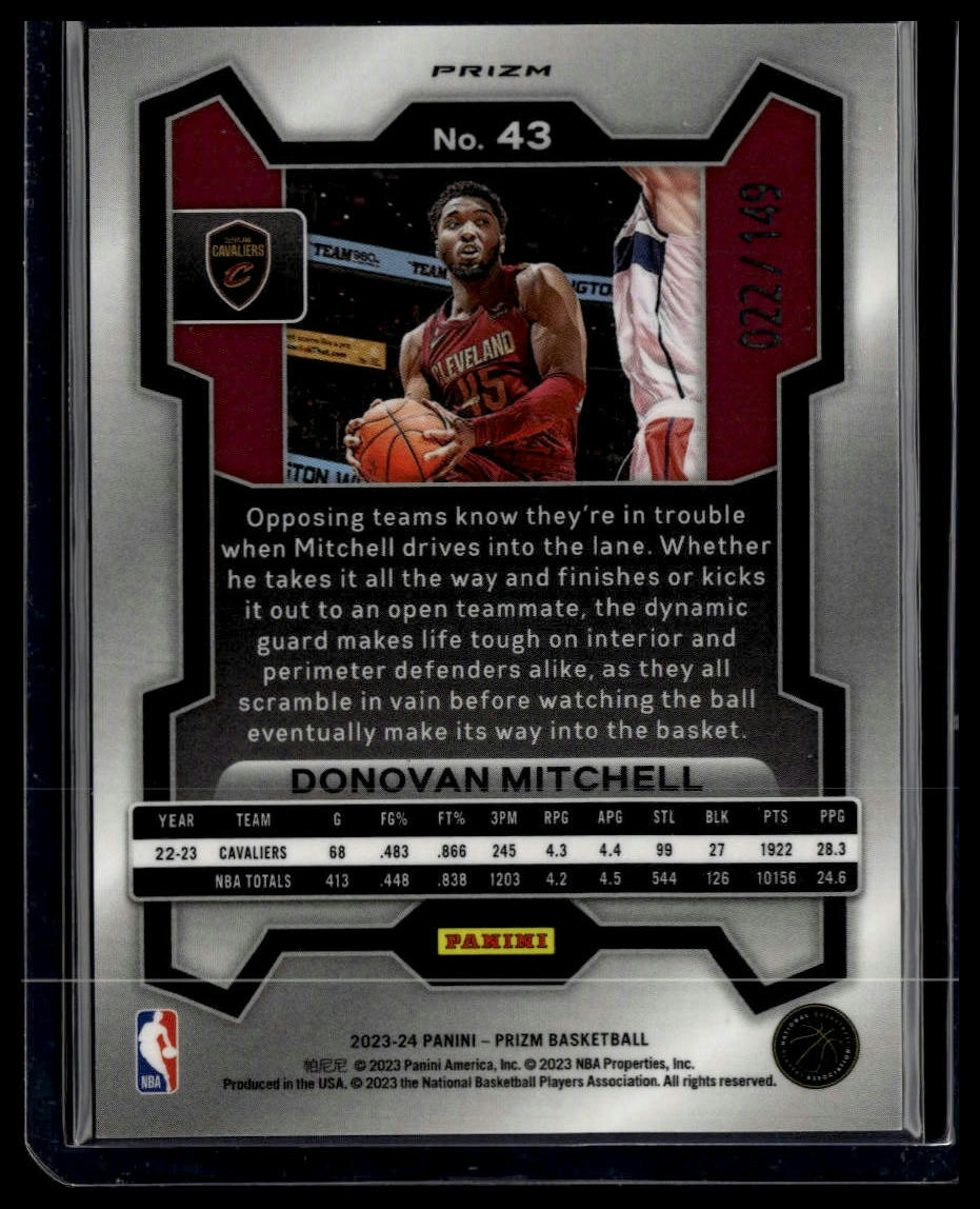 2023-24 Panini Prizm #43 Donovan Mitchell Prizms Purple Ice #/149