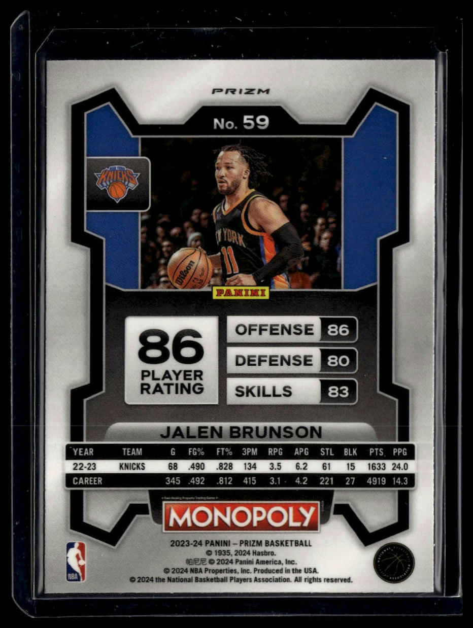 2023-24 Panini Prizm Monopoly #59 Jalen Brunson Monopoly Man Black & White