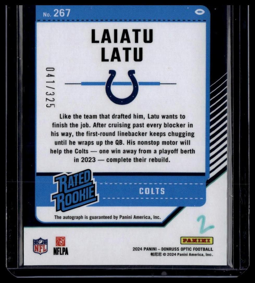 2024 Donruss Optic #267 Laiatu Latu Rated Rookies RPS Autographs #/325