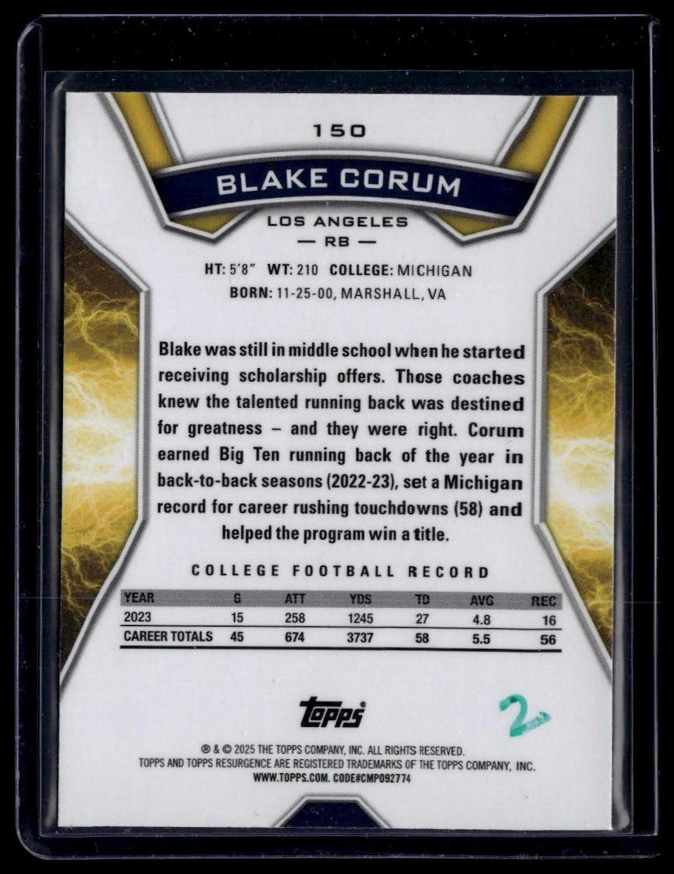 2024 Topps Resurgence #150 Blake Corum Green Surge #/175