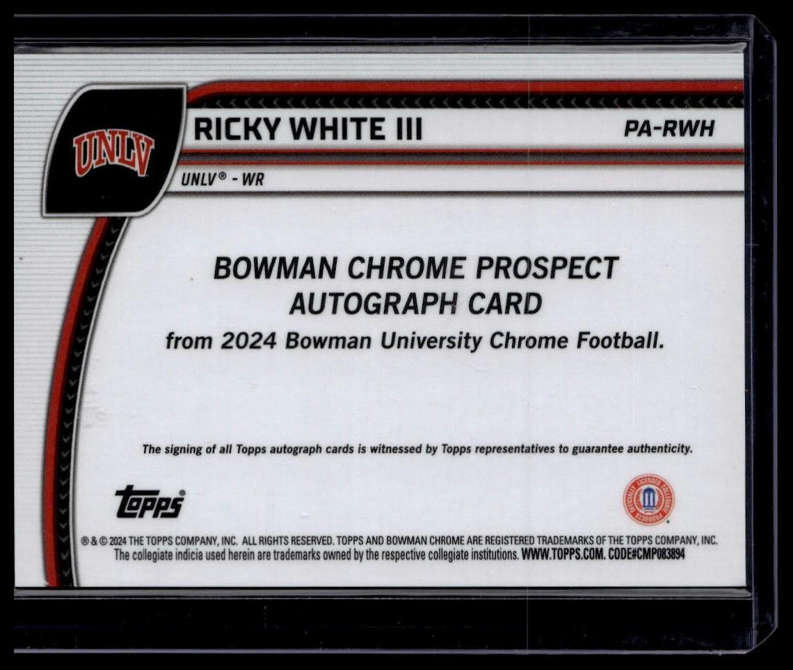 2024 Bowman University Chrome Ricky White Prospect Autographs Fuchsia /150