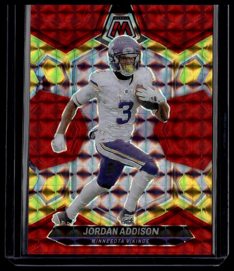 2024 Panini Mosaic #144 Jordan Addison Mosaic Choice Fusion Red and Yellow #/80