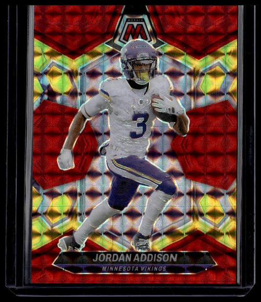 2024 Panini Mosaic #144 Jordan Addison Mosaic Choice Fusion Red and Yellow #/80
