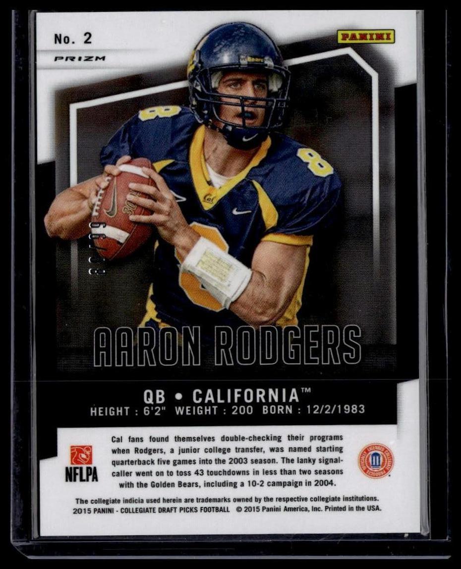 2015 Panini Prizm Collegiate Draft Picks #2 Aaron Rodgers Prizms Purple #/99