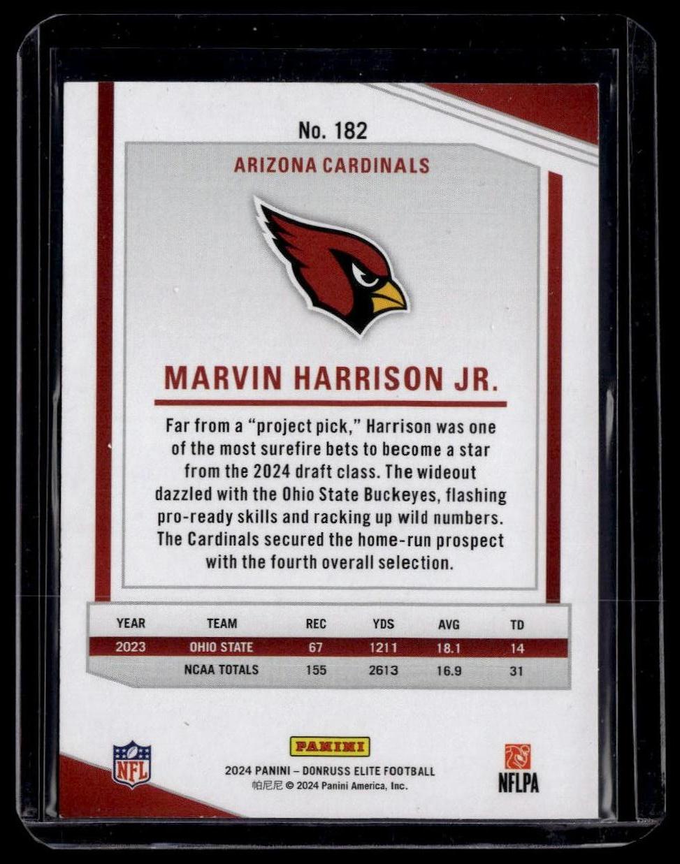 2024 Donruss Elite #182 Marvin Harrison Jr. Aspirations Shimmer #/875