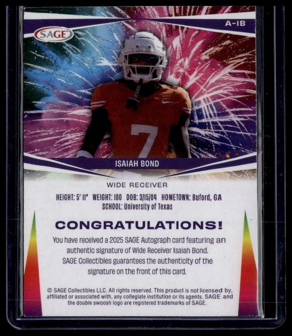 2025 SAGE HIT #A-IB Isaiah Bond Autographs Silver (High Series)